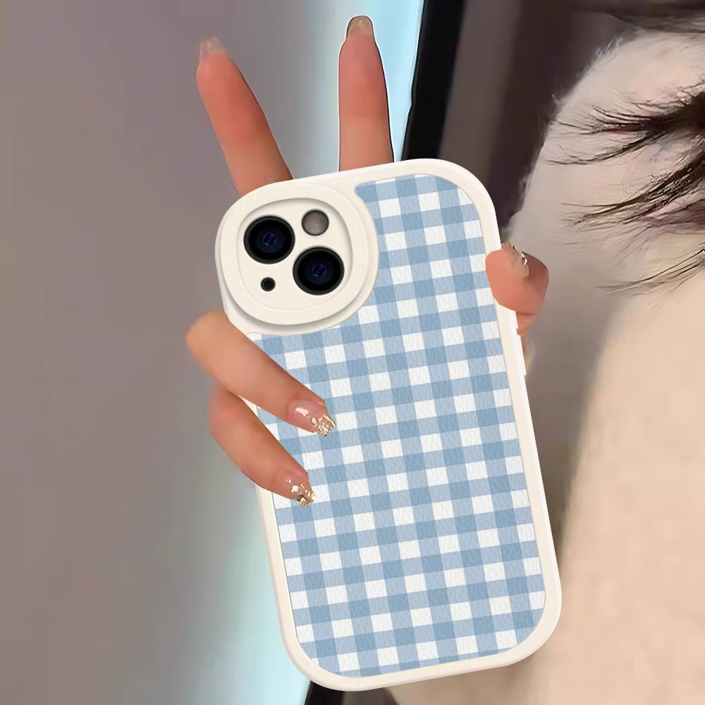 Простой стильный чехол для телефона с решетчатым узором для IPhone 11 12 13 14 15 16 Pro Max Mini Plus Мягкий кожаный чехол