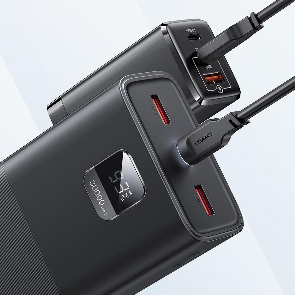 USAMS 65W Power Bank 30000mAh PD Quick Charge SCP FCP Powerbank Portable External Battery Charger For Phone Laptop Tablet Mac
