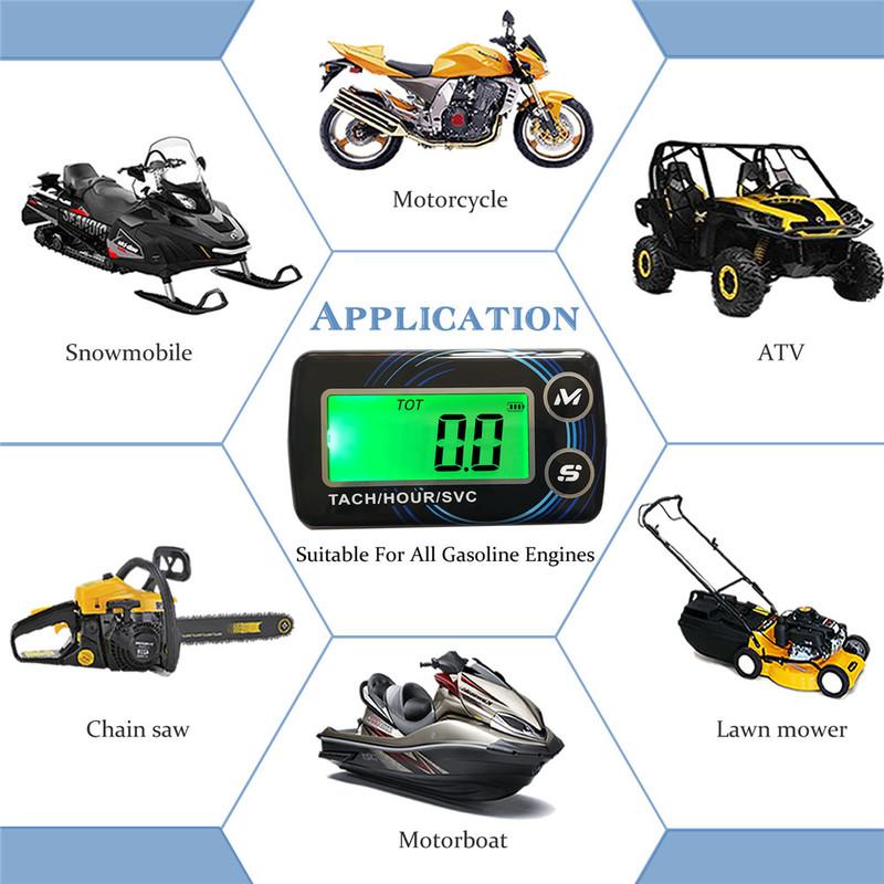 Digital Engine Tach Hour Meter Alert RPM Tachometer Gauge Backlit Resettable for 2/4 Stroke Engines Motorcycle Marine Glider ATV