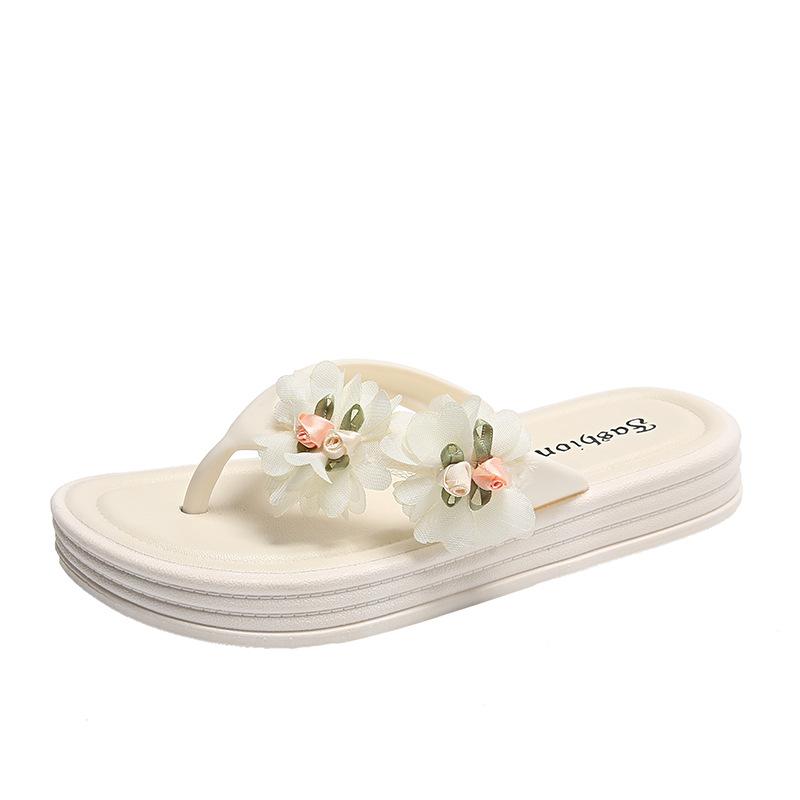 Шлепанцы в форме цветка для женщин, летняя износостойкая и нескользящая обувь на плоской подошве, пляжная обувь для женщин