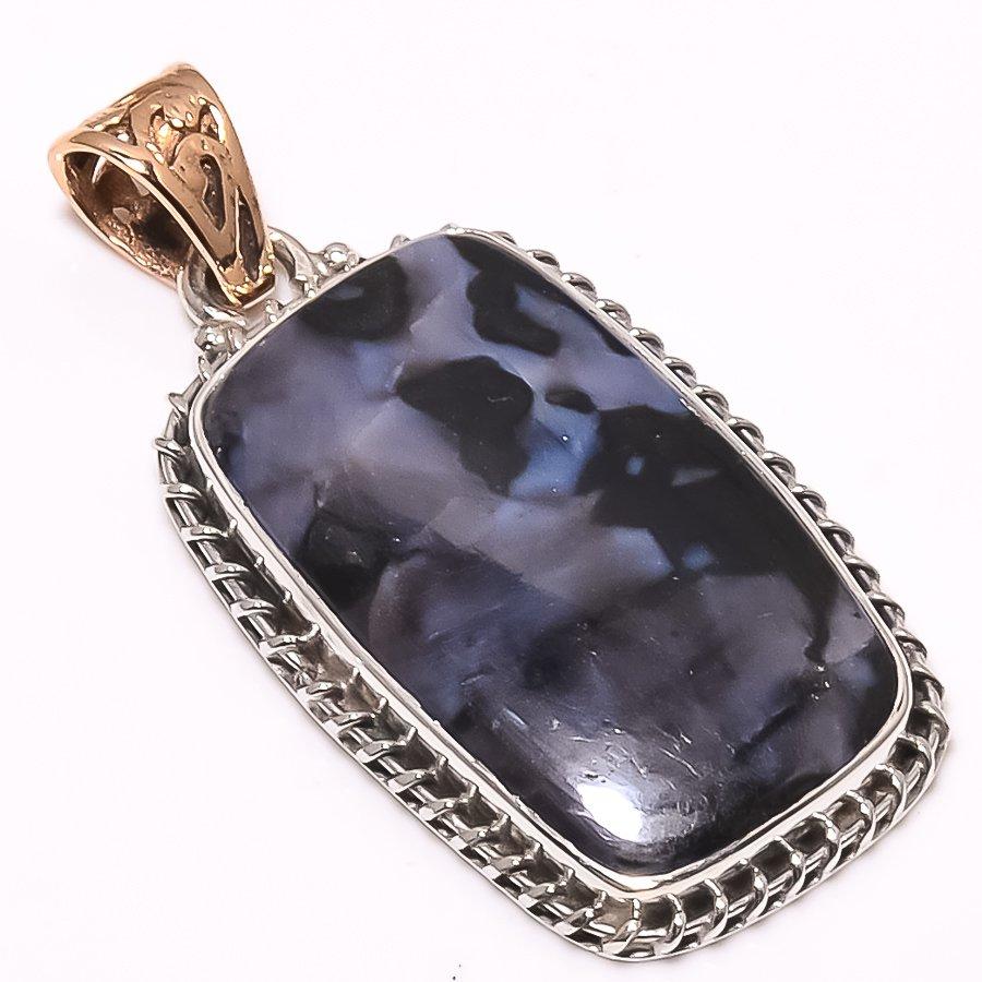 Подвеска из натурального камня габбро из стерлингового серебра 925 пробы в двух тонах 1,77 дюйма t5Y71