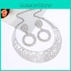 Fashion Solid Color Hollow Design Women Metal Necklace Collar Round Earring Set For Gift And Occasion