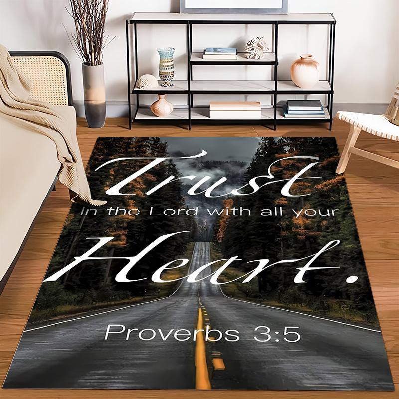 "Trust in the Lord Road Forest Scene Rug" Non-slip rug suitable for living room and bedroom sofas.