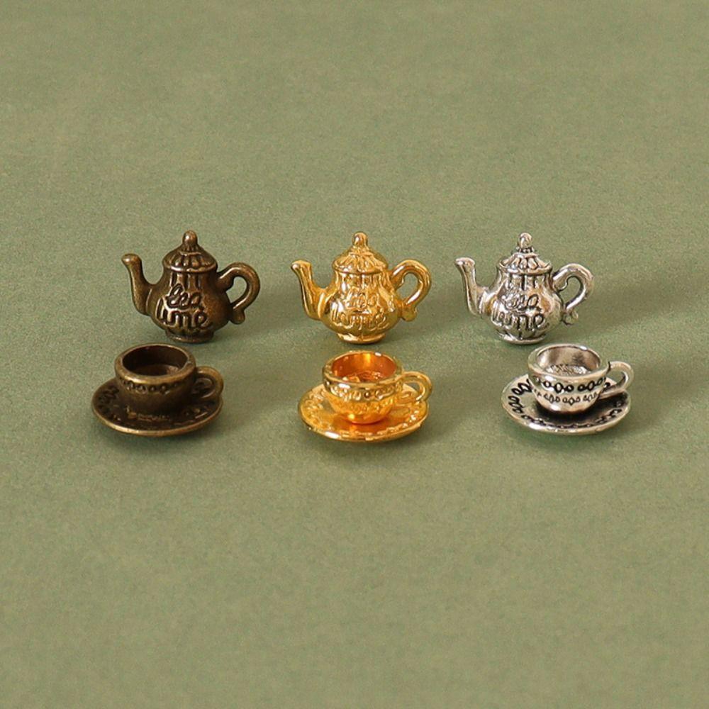3 Colors Dollhouse Miniature Tea Alloy Tea Set Model Food and Game  Miniature Dollhouse Decorations