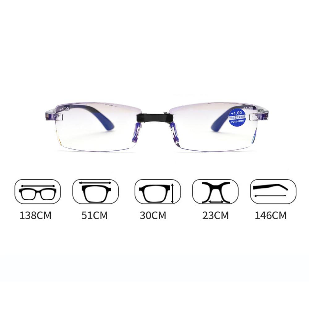 Two Pairs Foldable Reading Glasses Anti Blue Light Portable Rimless Frame for Women Men +0 75 To +4 00