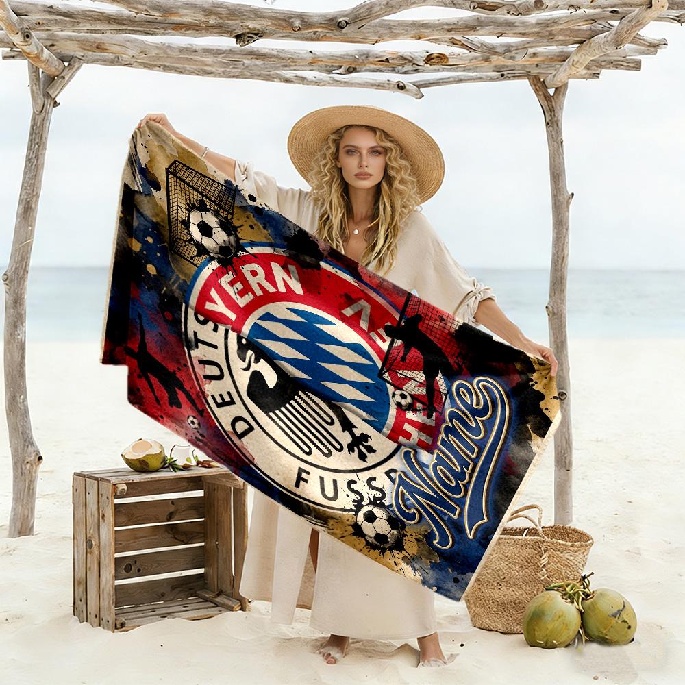 Bayern Munich Soccer Art Customize Text Beach Towel Soft Durable Quick-Dry Ideal for Travel Outdoor Swim Pool Yoga Surf Camping Hiking Gym Gift Holida