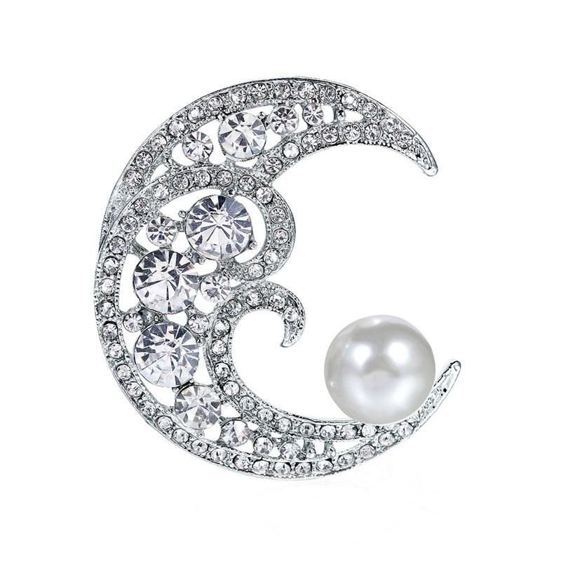 High -End Trend Fashion Moon Pearl Corsage Brooch Women 'S Jewelry Silk Scarf Buckle Pin Accessories