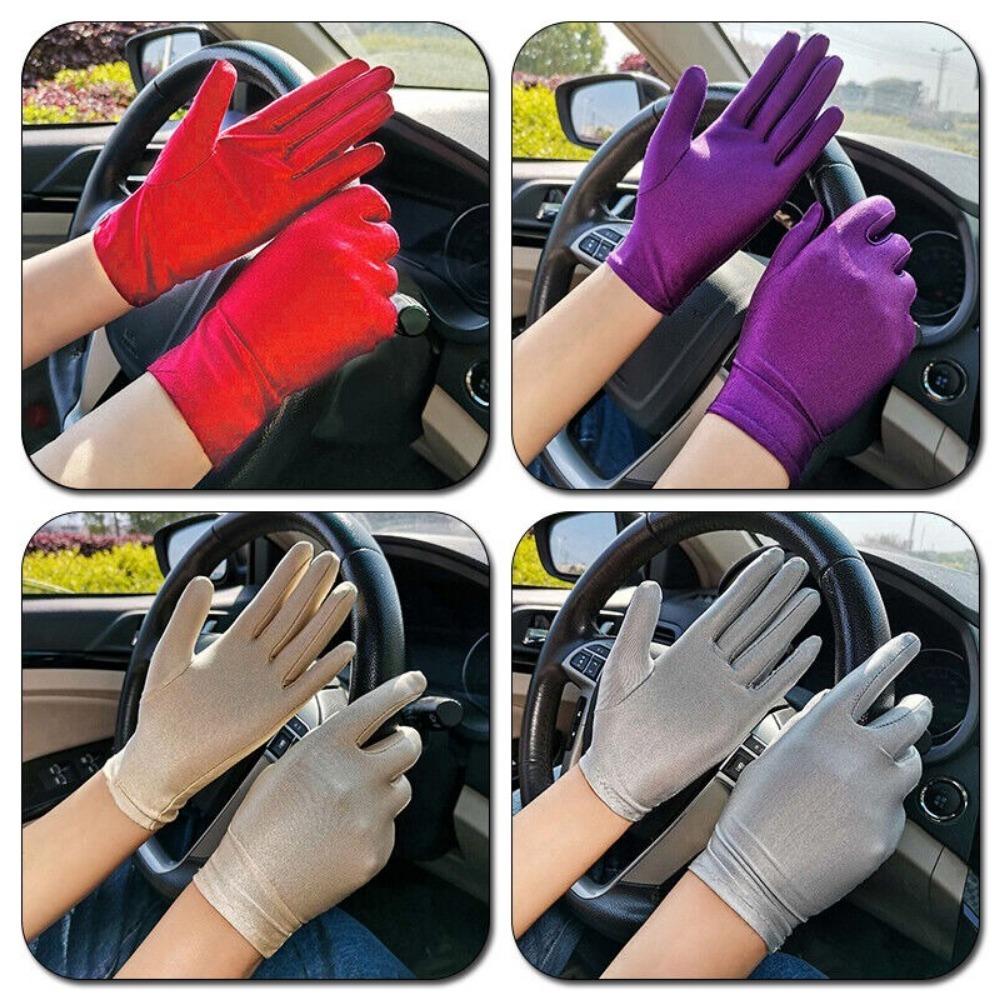 1Pair Women Thin Stretch Gloves Pure Color Driving Short Gloves Sun Protection Gloves Summer