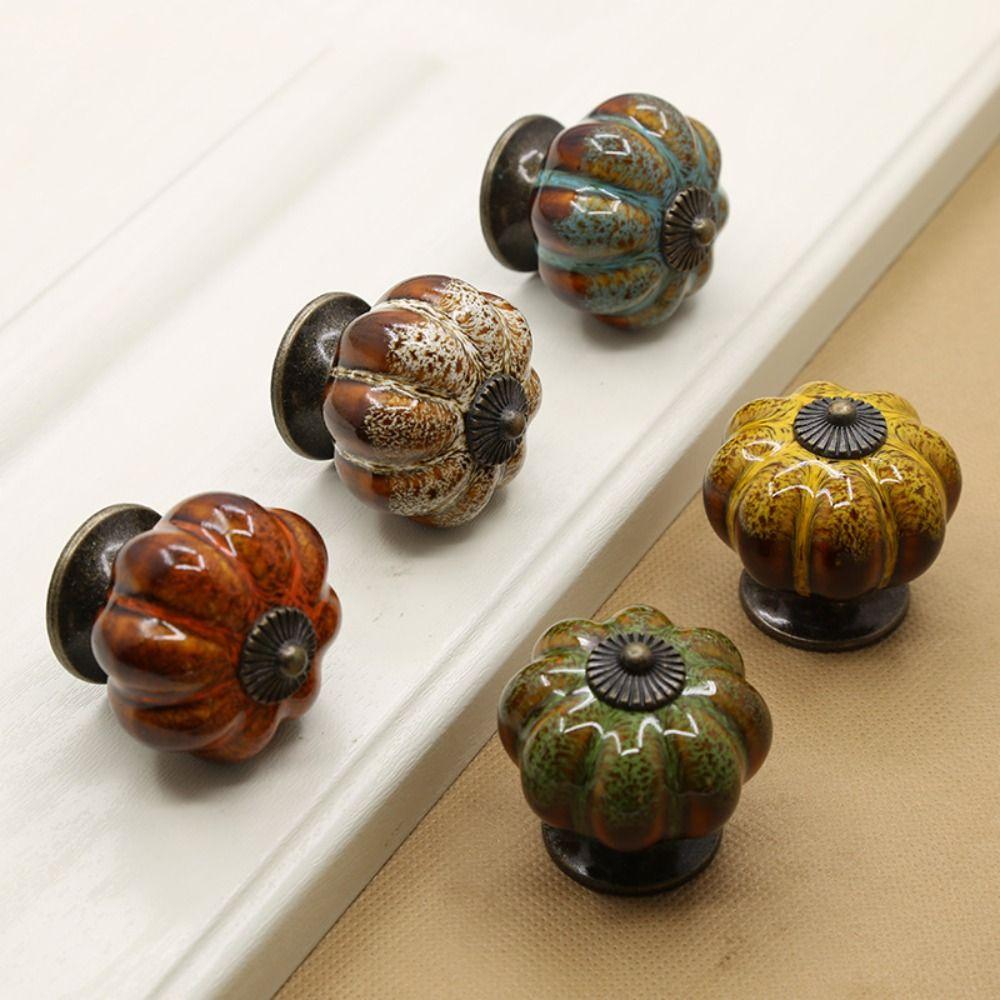 European Style Ceramic Pumpkin Handle Leopard Pattern Door Pull Handles Cabinet Knob  Wardrobe