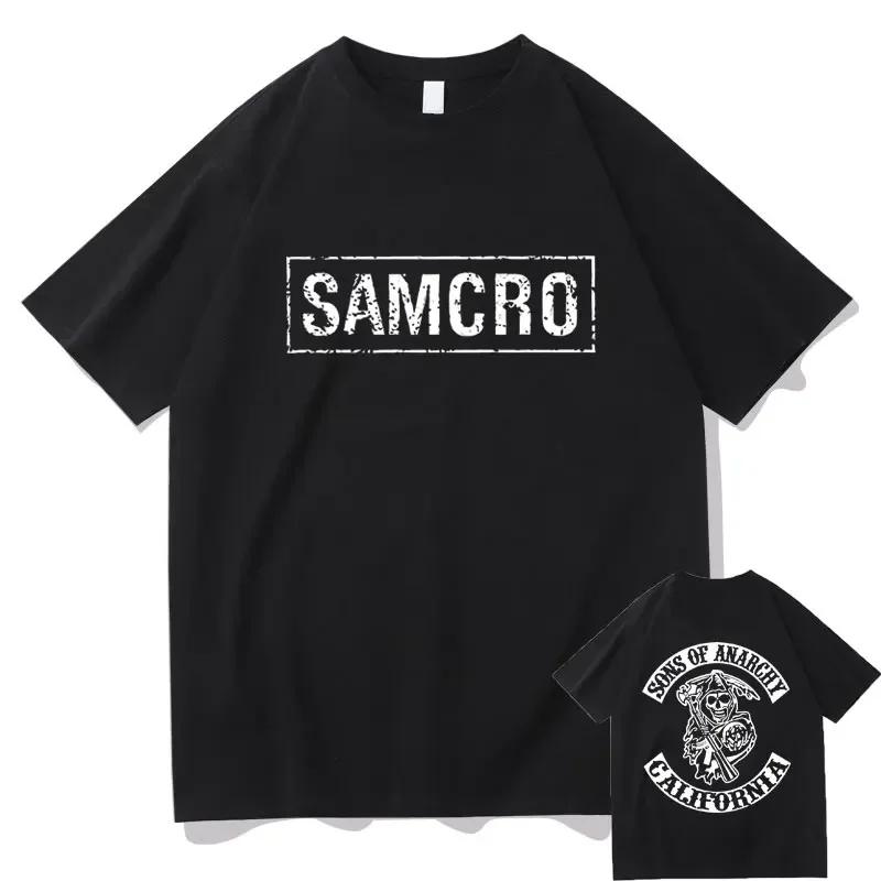 Сыны Анархии SAMCRO футболка с двусторонним принтом для мужчин и женщин модные футболки в стиле хип-хоп и рок с короткими рукавами летние хлопковые футболки топы