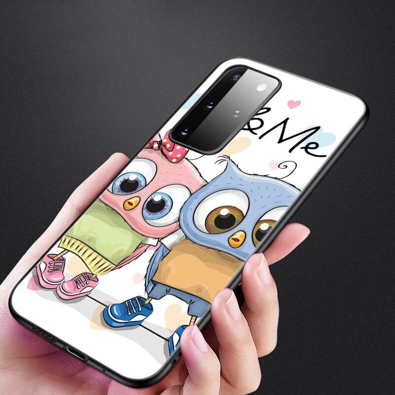Cartoon Owl Cute Owls Phone Case For Samsung Galaxy S20 S21 FE S10 Lite Note 20 10 Lite S8 S9 S10E S10 Plus Ultra Black Cover
