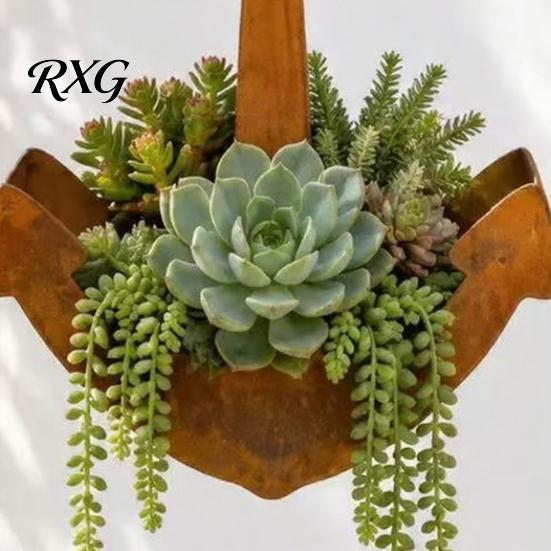 Retro Iron Flower Pot Holder Rustic Metal Anchors Hanging Planter, Nautical Wall Plant Holder, Coastal Style Distressed Fence Planter Succulents