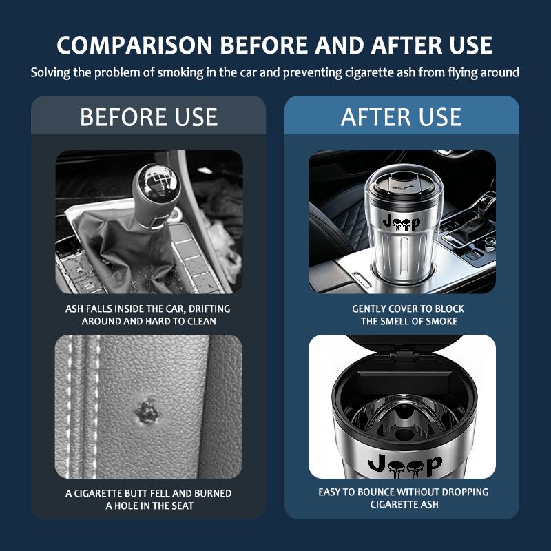 Car Ashtray One-button Open Lid Ashtray LED Light Metal Accessories For Jeep Compass Renegade Cherokee Wrangler JK Patriot MWGHF1