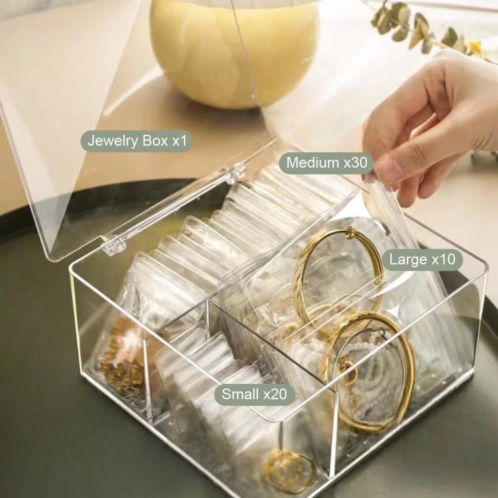 Акриловые органайзеры и хранилища для ювелирных изделий с 60 переносными мешочками для защиты от потускнения, прозрачный органайзер для ювелирных изделий, дорожный футляр для ювелирных изделий