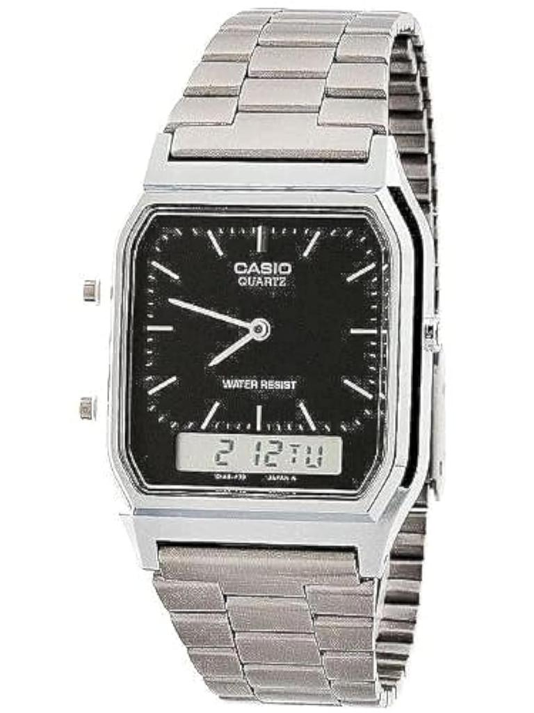 Casio Часы Casio Silver Black Dual Time Размер AQ-230A-1D & - Silver/Silver Digit/Black/One