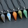 1Pc Energy Natural Stone Cone Necklace Pendant, Geometric Style Reiki Healing Crystal Pendant Necklaces for Women Men Christmas Jewelry Gifts