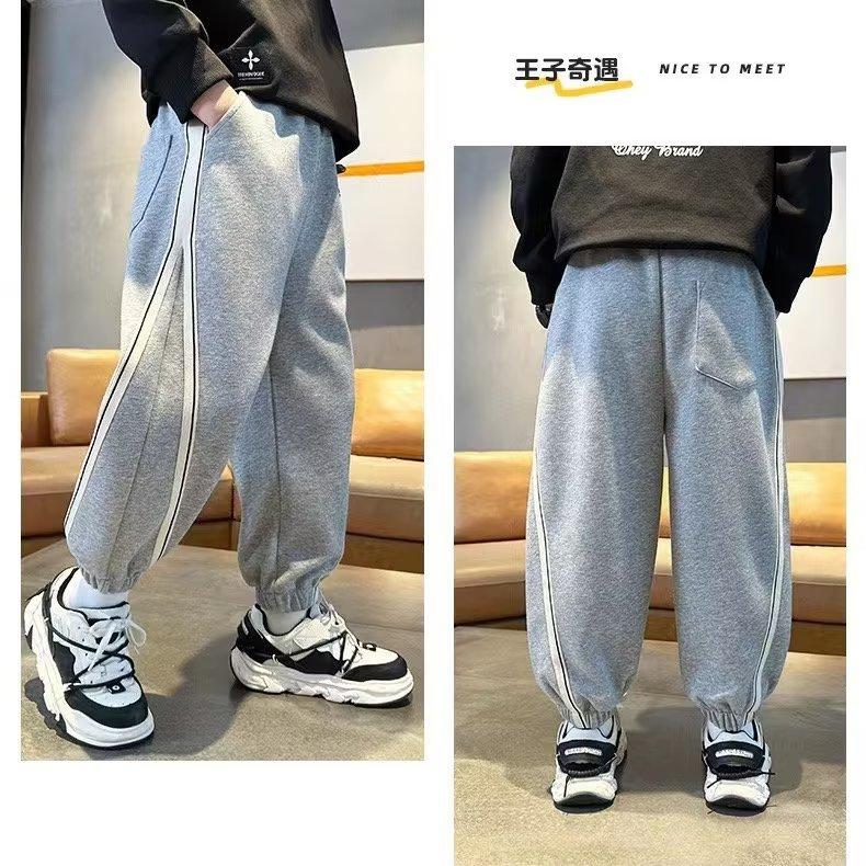 Брюки для мальчиков весна-лето-осень Брюки для детей и подростков Тонкие детские спортивные прямые брюки Модные брюки с тремя полосками Модные