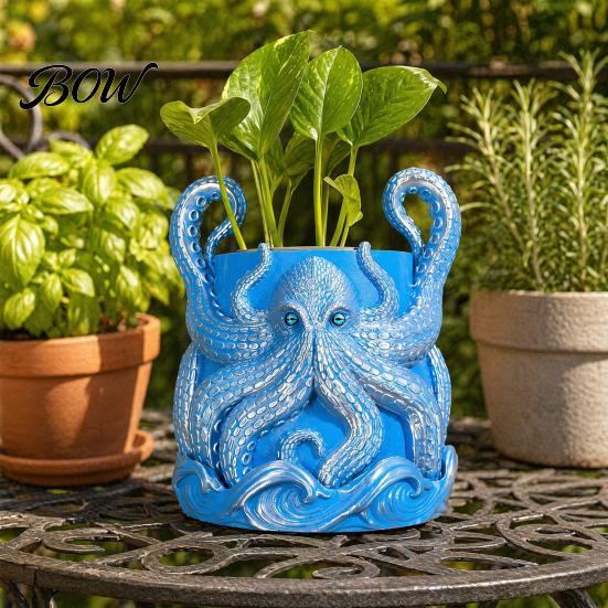3D Printed Octopus Planter Planter, Artistic Coastal Plant Pot, Decorative Retro Ocean Theme Decor Container for Cactus, Succulents, Unique