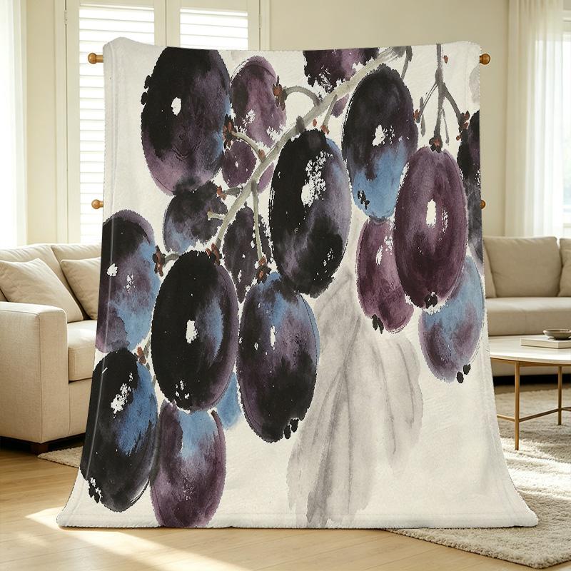 Lightweight Flannel Throw Blanket Watercolor Grape Pattern, Soft Cozy Home Decor Blanket for Halloween & Christmas