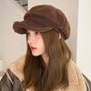 Winter Octagonal Cap Thick Plush Short Brim Contrast Color Keep Warm Peaked Cap Literary Retro Style Headwear for Work Travel Daily Wear