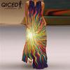 QICED Summer Women's Sleeveless Long V-Neck Printed Jade Flower Dresses