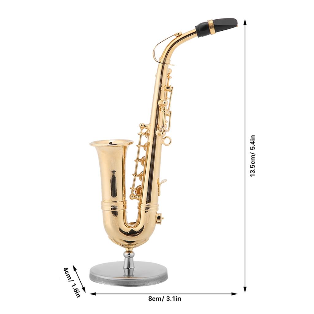 Brass Miniature Alto Saxophone Replica with Stand and Case Gold Plated Musical Instrument Model Ornaments Desk Decoration