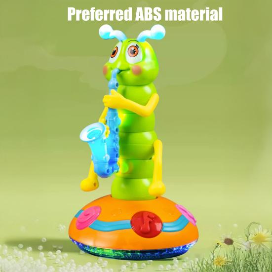 Electric Dancing Caterpillar Toy with LED Light Music Toddlers Swinging Saxophone Caterpillar Toy Boys Girls Tummy Time Interactive Crawling Toy
