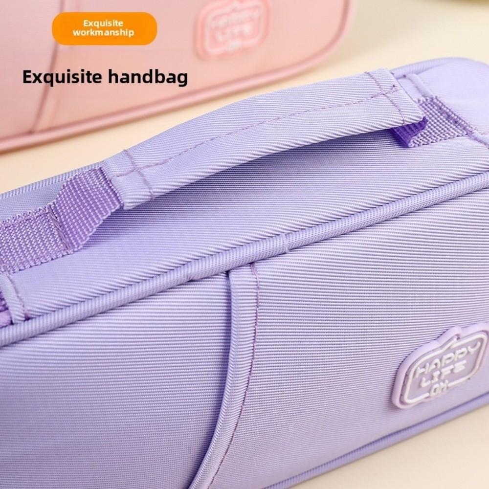 Pen Slot Students Pen Bag Large Capacity Stationery Storage Pouch with Handle Pencil Cases  Girls