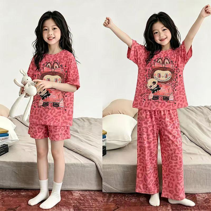 Summer Cartoon Pajama Set: 3-Piece Short Sleeve for Girls