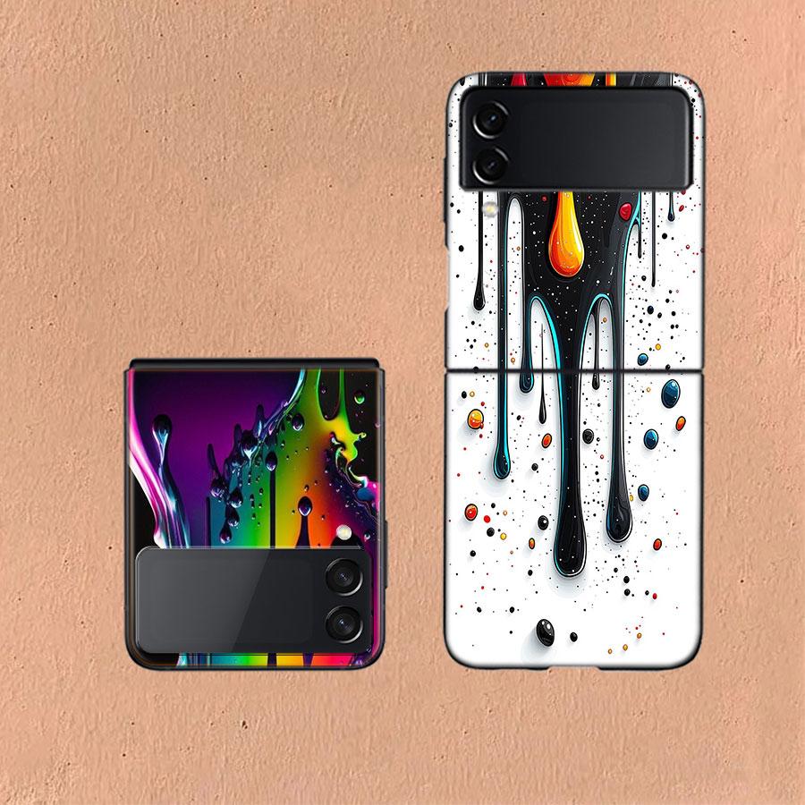 Яркий Цветной Брызги Чернил Чехол Для Samsung Z Flip7 6 Galaxy Чехол Ударопрочный Z Flip5 Z Flip3 4 5G Жесткая Крышка Телефона ТПУ ПК Хар