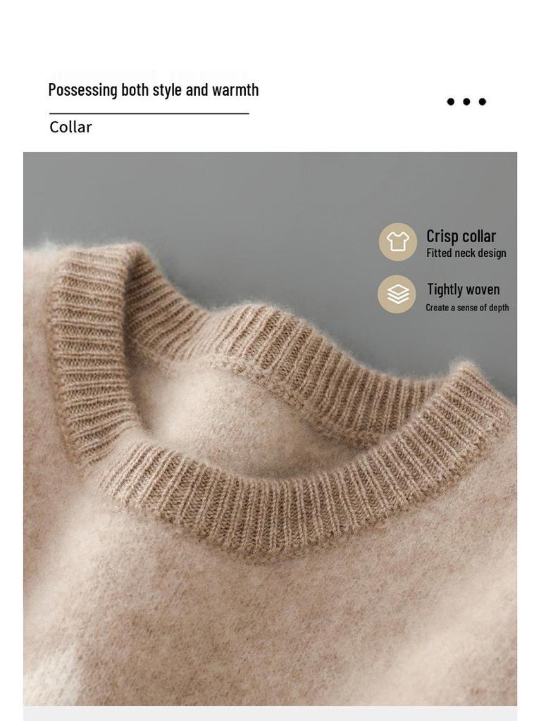 Men's Color Block Wool Sweater: Round Neck, Thick, Simple Design, 100% Pure Cashmere, Perfect for Autumn/Winter.