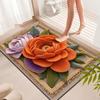 Rural Flower Mat 3D Stereoscopic Design Wear Resistant Crystal Velvet Carpet Creative Flower Pattern Non Woven Bottom