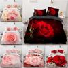 Bedding Sanded Three-Piece Set Custom Red Rose Printed Three-Piece Set Quilt Cover Sheet