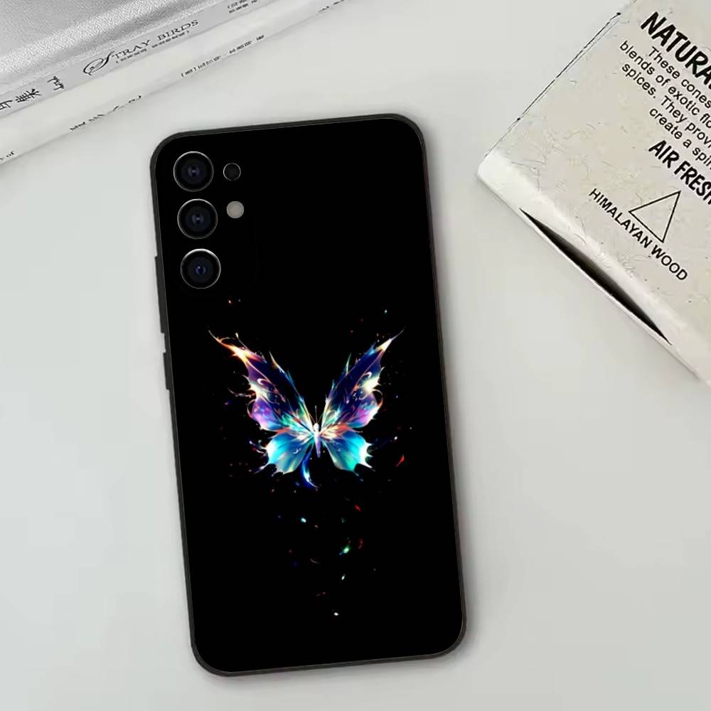 Светящаяся в темноте бабочка Чехол для телефона для Samsung S25, S24, S21, S22, S23, S30, Ultra, S20, Plus, Fe, Lite, Note, 10, Черный чехол