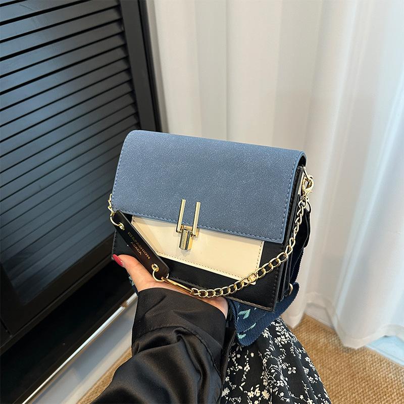 Bag women's bag ins Korean matte contrasting color fashion PU shoulder bag retro small square bag messenger bag