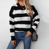 Autumn And Winter 2024 New European And American Loose Pullover Stripe Color Contrast Fried Dough Twists Sweater Women