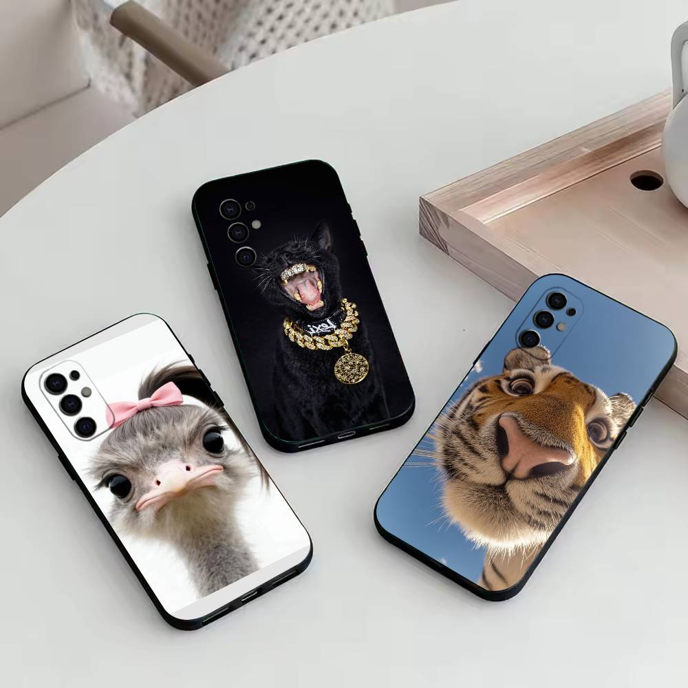 D-Funny Animals Phone Case Black Silicone Soft For Samsung S25,S24,S21,S22,S23,S30,Ultra,S20,Plus,Fe,Lite