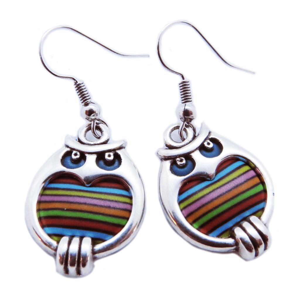 Les Trésors De Lily [R6506] - Разноцветные серьги ручной работы «Колумбина и Арлекин» - 20x16 мм (сова)