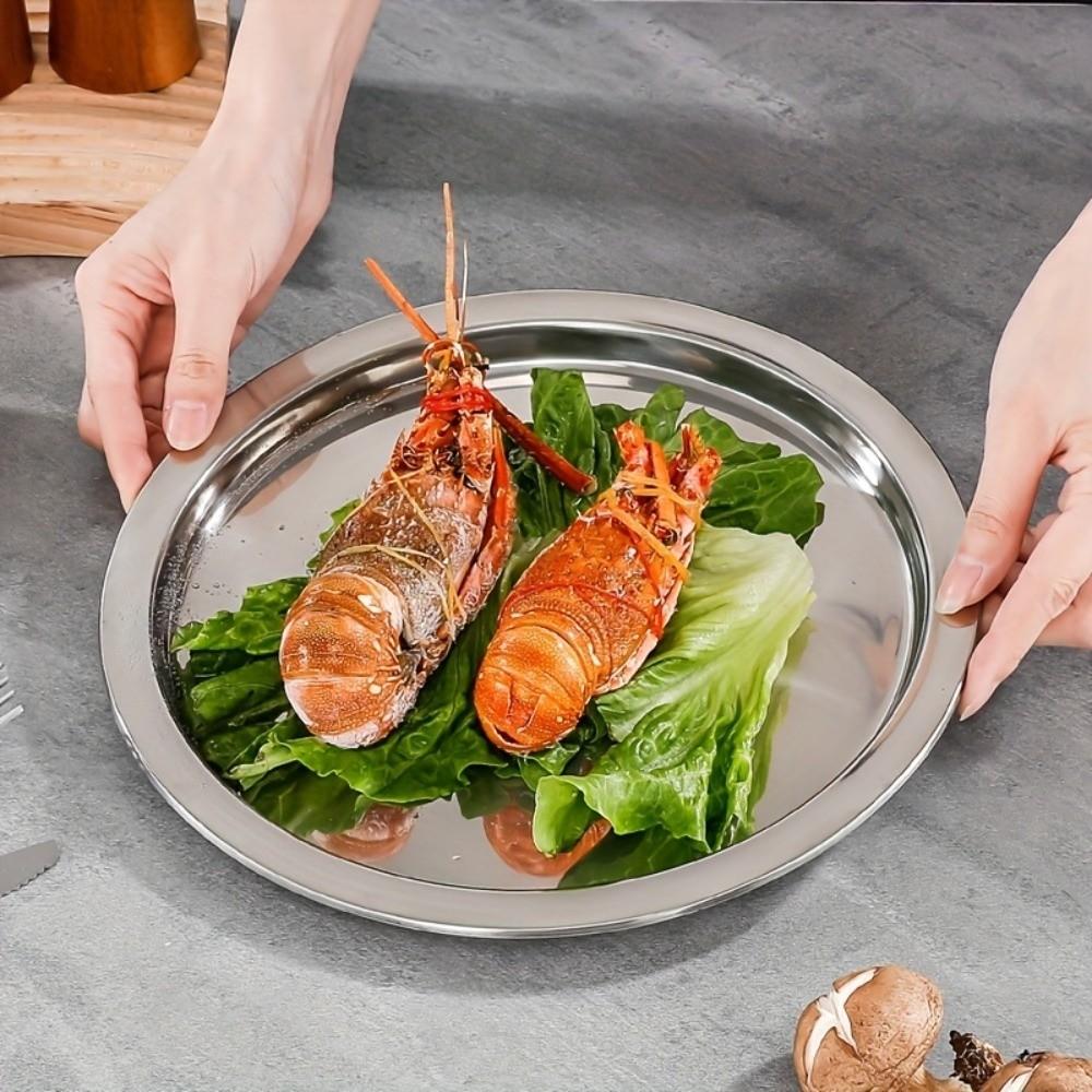 Thickened Round Plate Shallow Tray Stainless Steel Breakfast Serving Tray Restaurant