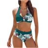 Bikini Beach Colour Block Floral Printed Women's Swimsuit High Waist Two Piece for Teenagers Biquinis Feminino 2025