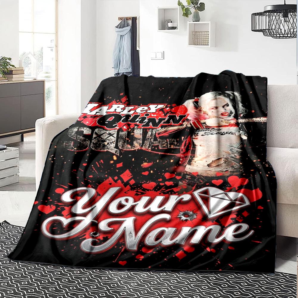 Name Custom Harley Clown Print Flannel Blanket High Quality Warm Comfortable Cover for All Seasons Perfect for Gifts Home Decor