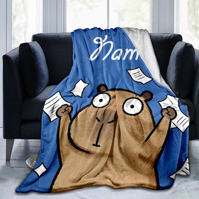 1PC Custom Name Groundhog Day Celebration outdooor Flannel blankets Throw Blanket All-Season Throw Gift Bedspread for Couch, Bed, Camping Holiday Birt