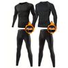 Men's Thermal Underwear Set, Skiing Winter Warm Base Layers, Tight Long Sleeve Round Neck Top & Bottom Pants Set Fleece-Lined Compression Set