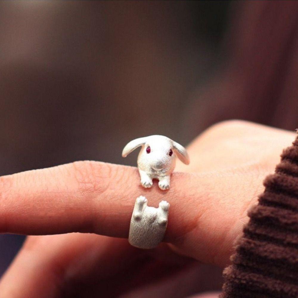 Кольцо на палец, кольцо на фалангу, регулируемое женское кольцо, праздничное украшение, кольцо с животным кроликом, кольцо в корейском стиле