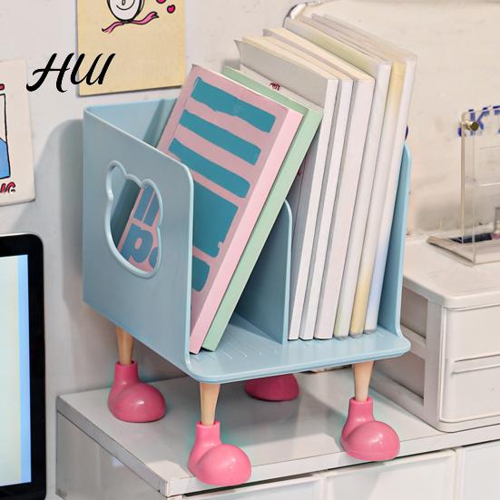 Bear-themed Desktop Shelf Bear Bookend Organizer with Multi-Tier Shelves Cute Bookshelf for Office Hollow Storage Dorm Room Space-Saving Plastic Rack