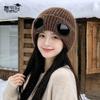 Winter velvet warm ear protection bag head hat women's outdoor cycling windproof pilot goggles knitted wool hat