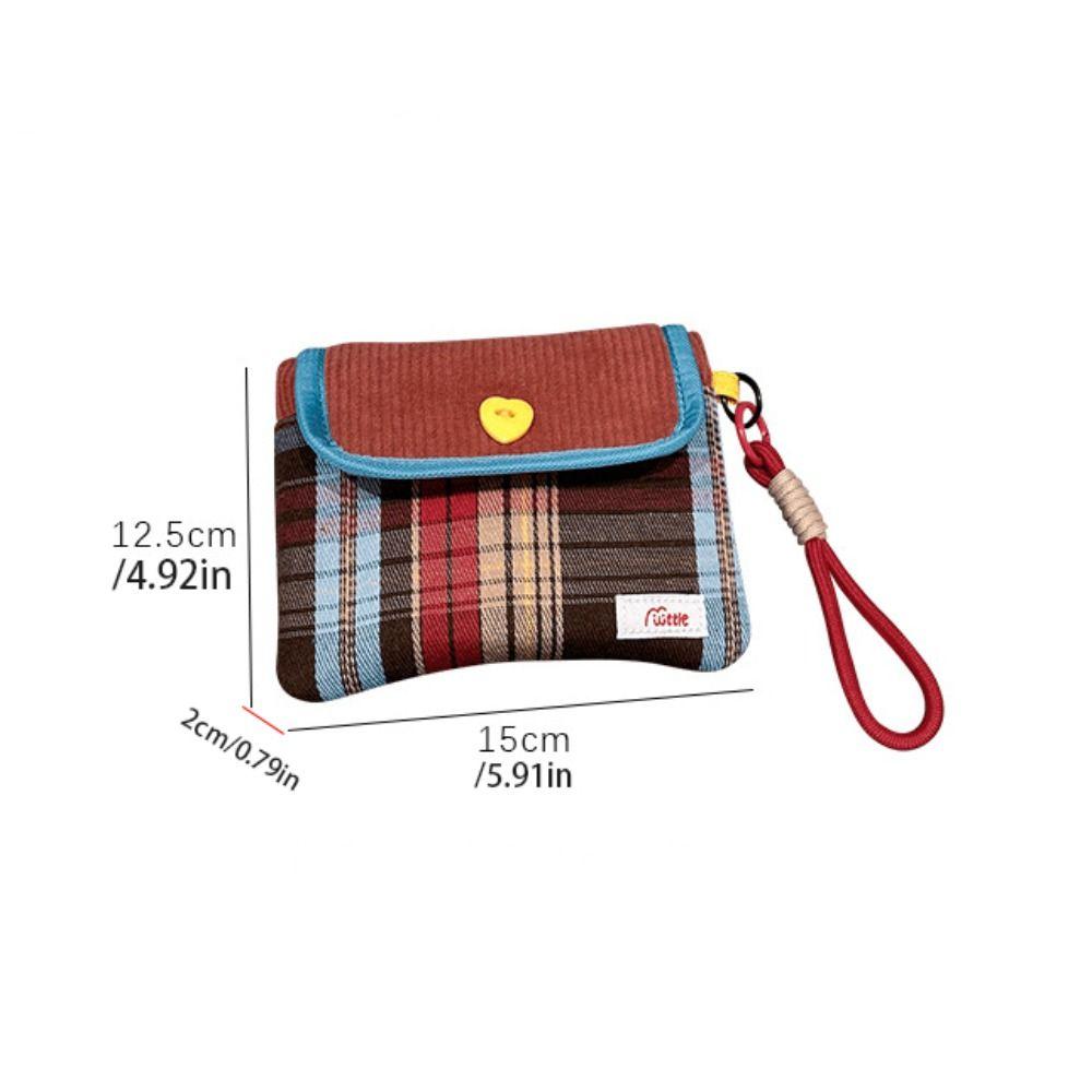Large Capacity Mini Cosmetic Bag Corduroy Cotton Cloth Sanitary Napkin Storage Bag Small Item Bag Makeup Bag Grid Pattern Purse