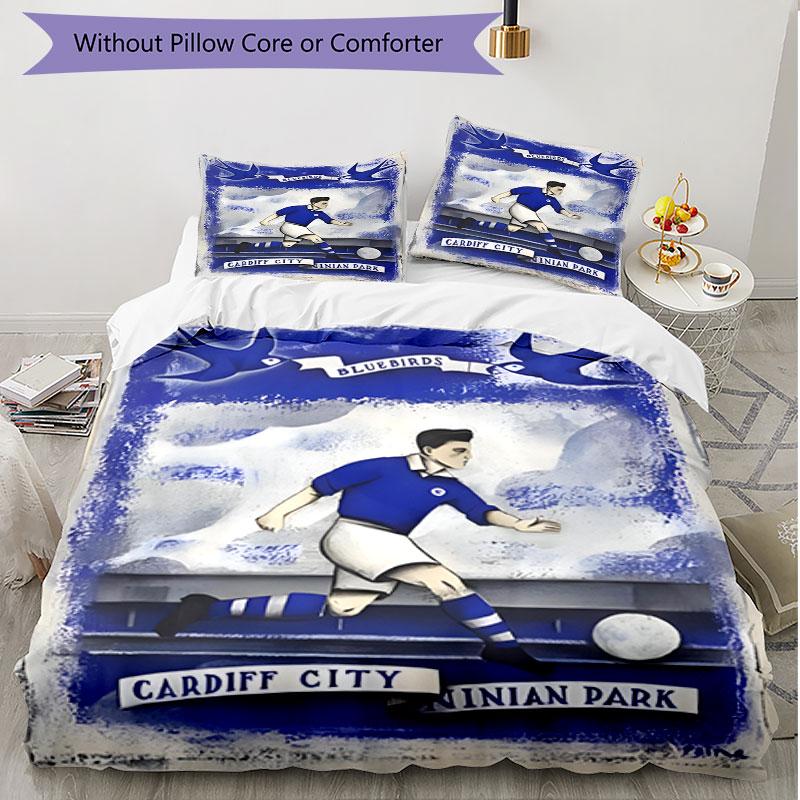 3pcs Duvet Cover Set (1*Duvet Cover + 2*Pillowcase, Without Core), Cardiff City FC Print Soft All‑Season Bedding Set, Home Bedroom Decor Gift