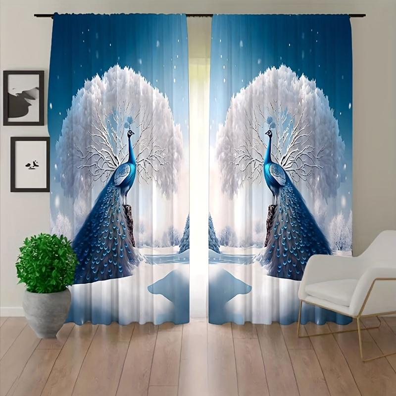 2 шт. Ретро-павлиньи шторы, полузатемняющие декоративные шторы, карманные шторы для двери, гостиной, спальни, офиса, кухни, дома