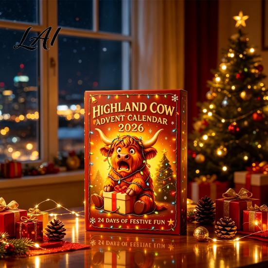 Portable Toys for Travel 3D Highland 24-Day PVC Calendar Cow Advent Figure Countdown Ornament Set Birthday Gifts Children Unique Christmas